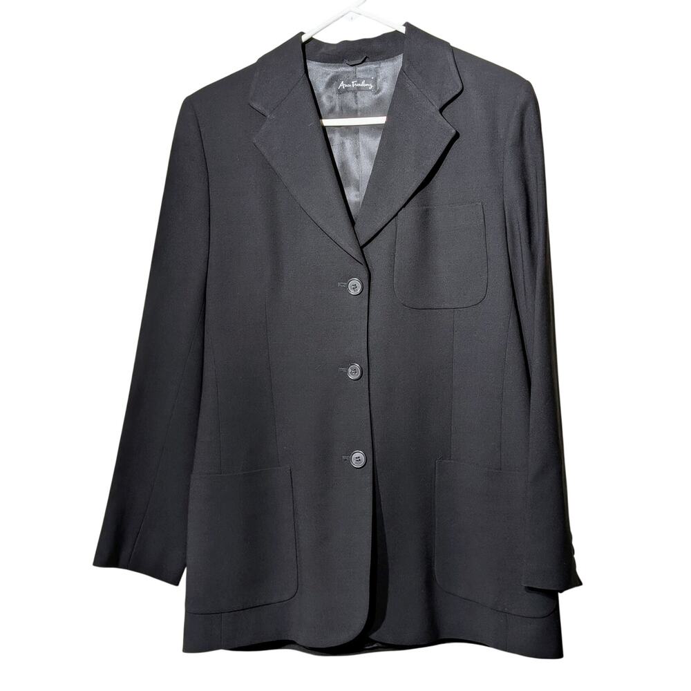 Ann Freedberg Vintage Navy 100% All Season Wool Button Front Blazer Womens Sz 6